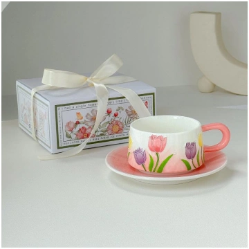Retro Tulip Coffee Cup Saucer Set Afternoon Teacup