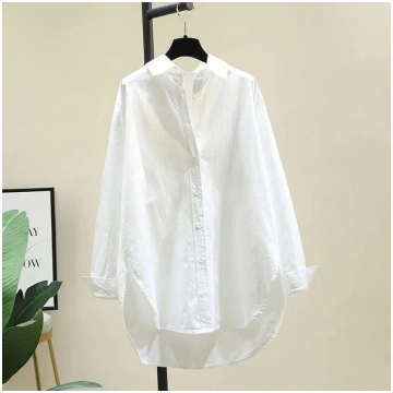 Women Lapel Long Sleeve Autumn Shirt Dress Cotton 