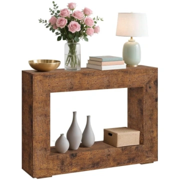 120cm Rustic Console Table with Shelf Solid Wood R