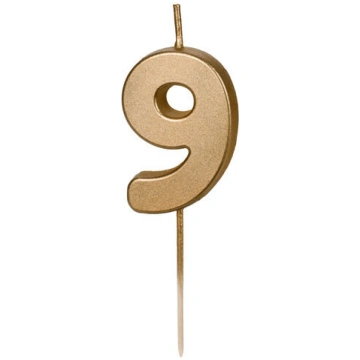 Kūkas svece nr.9 zelta, 4,5 cm Partydeco