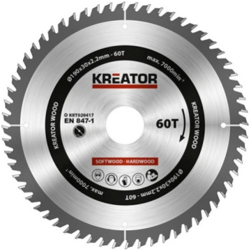 Zāģa ripa kokam 190x30x2.2mm, 60 zobi Kreator