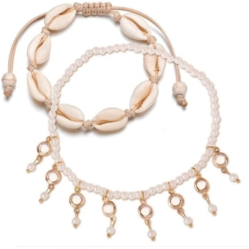 THETAG Anklets, Boho daudzslāņu Anklets Natural Sh