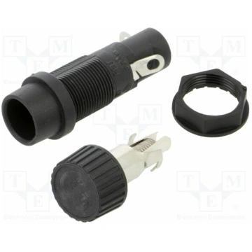 Fuse holder; 5x20mm; 20A; 600VAC; on panel; black;
