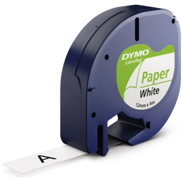 Dymo label tape LetraTag Paper 12mmx4m, black/whit