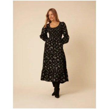 Nobodys Child Ruby Cord Midi Dress - Black Floral 