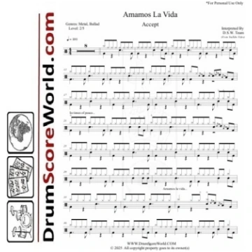 Accept - Amamos La Vida Drum Sheet Music (with Lyr