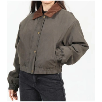 Womens Bomber Jacket with Corduroy Collar