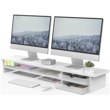 Fenge Dual Monitor Stand Riser with 2 Acrylic Draw