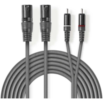 Kabelis Nedis 2x XLR M - 2x RCA M 3m | COTH15210GY