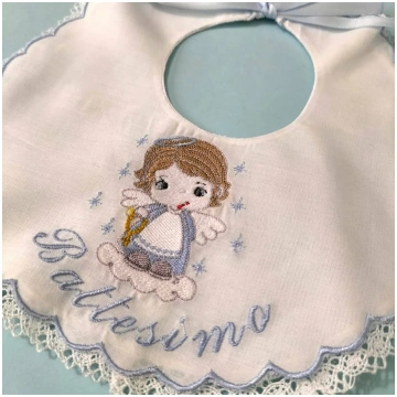 Baby boy baptism bib Coccole & Ricami