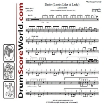 Aerosmith - Dude Looks Like a Lady - Drum Sheet -