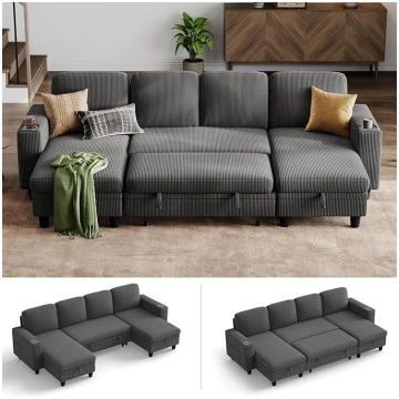 LINSY HOME Sofa Bed, Extendable Couch, Corner Sofa
