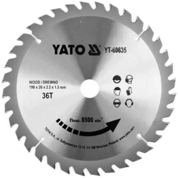 Apaļā zāģa ripa YATO YT-60635, Ø190 mm, TCT (karbī
