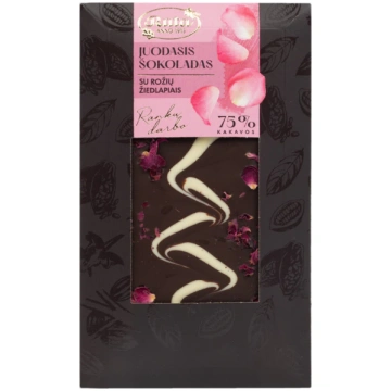 TUMŠĀ ŠOKOLĀDE (75%) AR ROŽU ZIEDLAPIŅĀM, 100g Bal