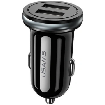 Auto telefona lādētājs Usams, 2 x USB, melna krās