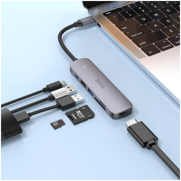 Dokstacija Hoco HB28 USB Type-C, HDMI, pelēka krās
