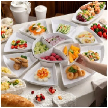 8 stilīgu servēšanas šķīvju komplekts, vēdekļveida