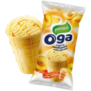 Saldējums Oga jogurta persiku vafeļu glāzītē 125ml