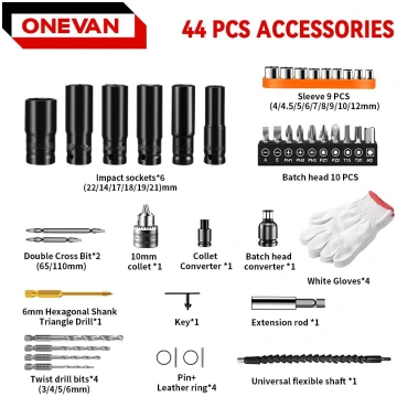 ONEVAN 44Pcs Set Electric Impact Wrench Socket Ada