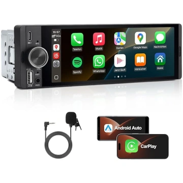 1 DIN auto radio ar bezvadu CarPlay un Android Car