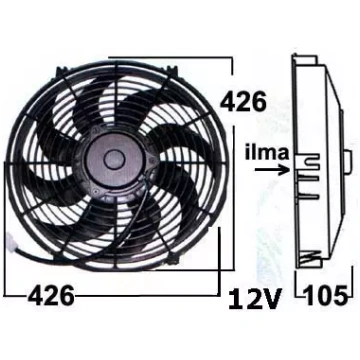 Radiatora ventilators 12V 16"" (sūcošs)