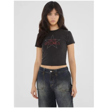 Women's Front Print and Studs Crop Top