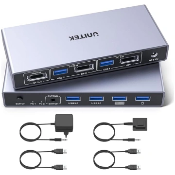 Unitek DP KVM komutators 1 monitors 2 – datora USB