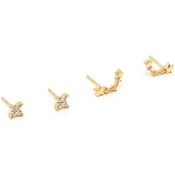 SILVER 925 STUD EARRINGS SET WITH STARS/FLOWERS - 