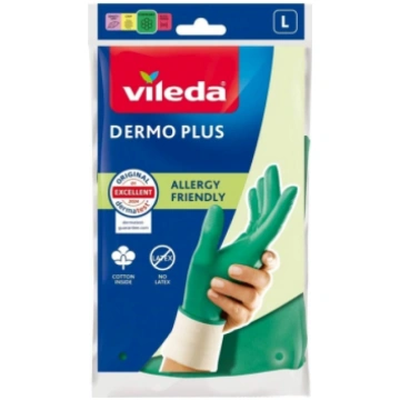 Vileda Dermo Plus ‘L’ Gloves Green Cotton, Nitrile