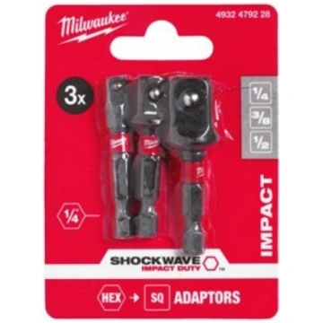 Adapters / pāreja komplekts 1/4 1/2 /3/8 HEX MILWA