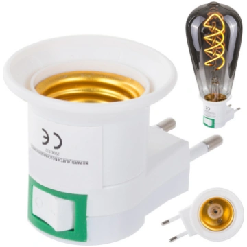 Adapteris ar slēdzi E27 spuldzei, 230V, balts