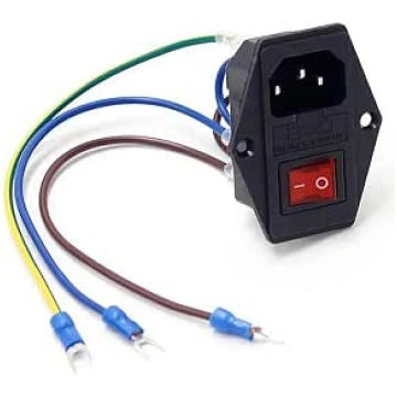 IEC Built-in Socket C14 with Red Switch 4-Pin Swit