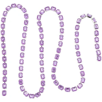 Strass-Kette, hellviolett, rechteckig, Acryl, glit