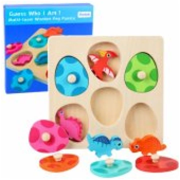 LEAN Toys Wooden Puzzle Dinosaurs in Eggs Educatio