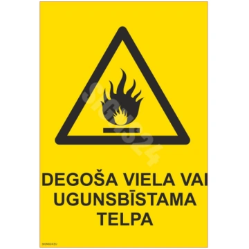 Zīme Degoša viela vai ugunsbīstama telpa Plastikāt
