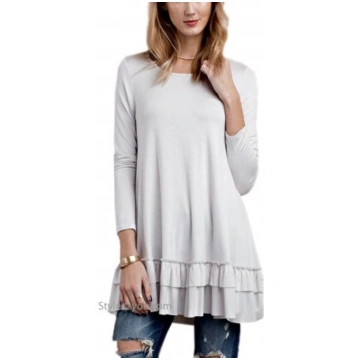 Celian Double Ruffle Tunic OR Layering Top In Silv
