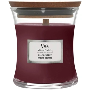 Woodwick Mini svece - Melnais ķirsis, violeta, 6,8