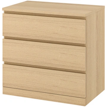 MALM Kumode ar 3 atvilktnēm, balināts ozols