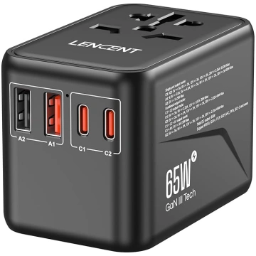 LENCENT universālais ceļojuma adapteris, GaN3 65 W