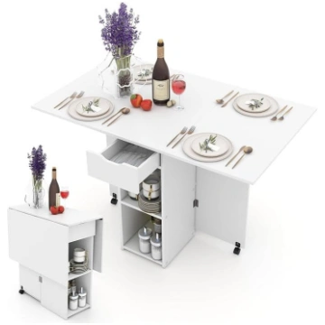 FANTASK Folding Dining Table with 2 Wheels, Mobile