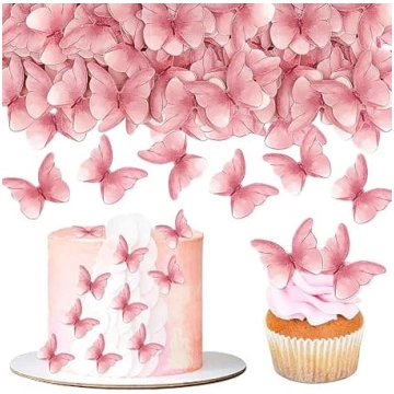 48 ēdamie tauriņi Cake Toppers Dekorācijas Rozā ta