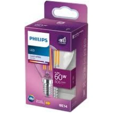 PHILIPS LED stikla 60W E14 Auksti balta 4000K P45 