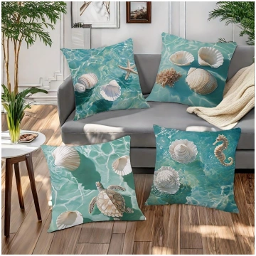 4pc Summer Sea Shell and Turtle Pattern Pillowcase