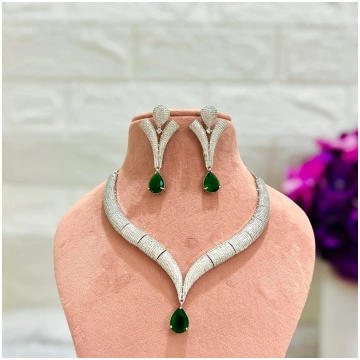 Emerald Green Grace American Diamond Jewellery set