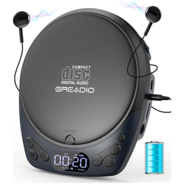 Greadio CD atskaņotājs pārnēsājams ar austiņām, uz