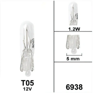T5 12V 1.2W ķīļa pamatnes lampa ar ķīļa pamatni T5