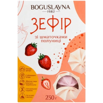 Zefīrs BOGUSLAVNA, ar zemeņu gabaliņiem, 230g