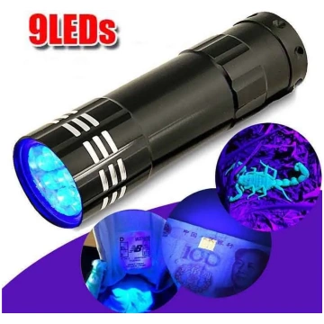 Pārnēsājamais ultravioletās lampas lukturītis 9LED
